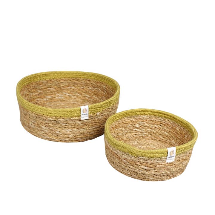 Sjöggräs & Jute Grunt Korgset om 2 - Natur/Grön för wholesale av Green Pioneer: A Slice of Green + ReSpiin