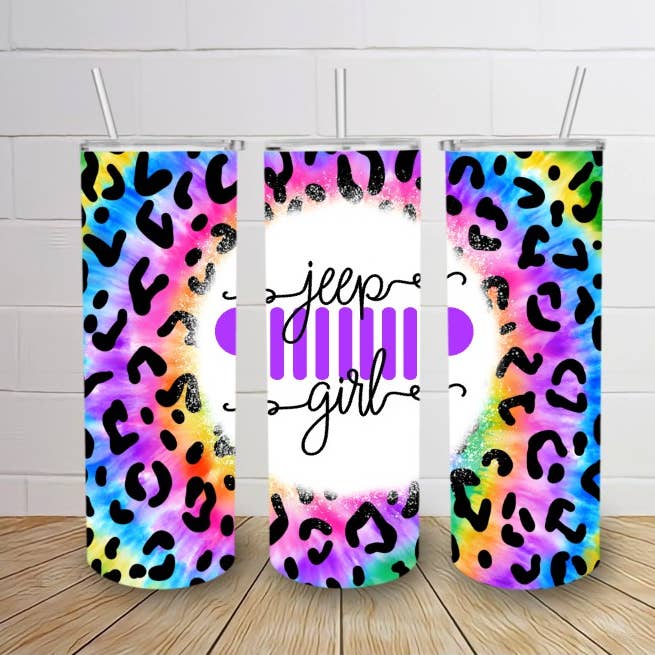 20oz Leopard Rainbow Jeep Girl Tumbler for wholesale by Leo Patra LLC
