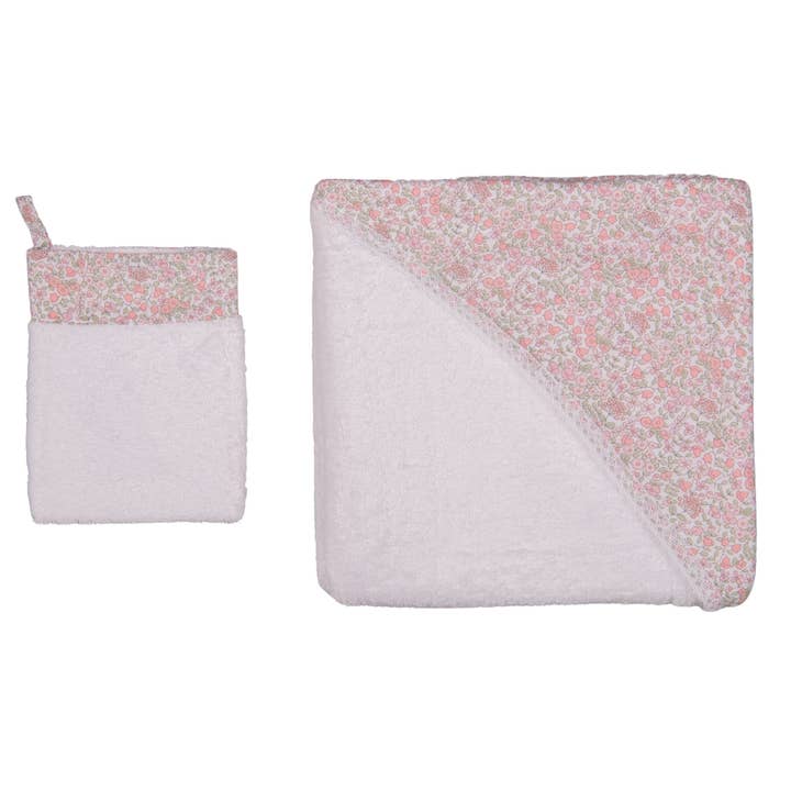 Bebe Sweeny – wholesale Handduksset – PETITE FLEUR | Vit huva babyhandduk & tvättlapp set0