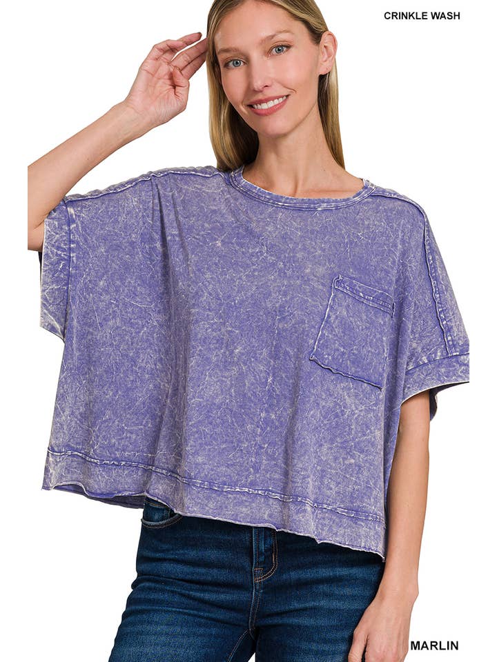 42POPS - Wholesale Knit Top - Women's - `.Washed Exposed Seam Oversized Tee2