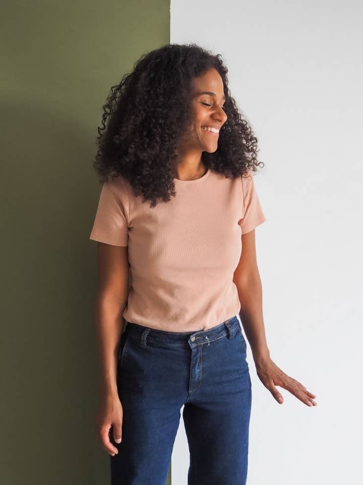 T-shirt in jersey a costine, grigio per la vendita all'ingrosso da parte di frankie & lou organic wear