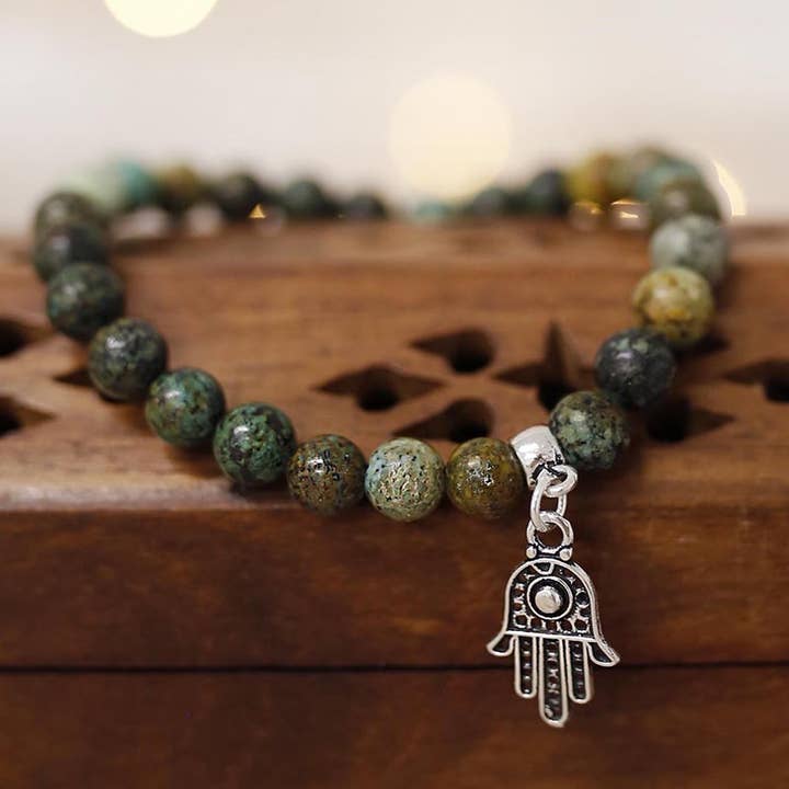 African Turquoise - Silver Bracelet Hand of Fatima 6mm for wholesale by Ethike.eu