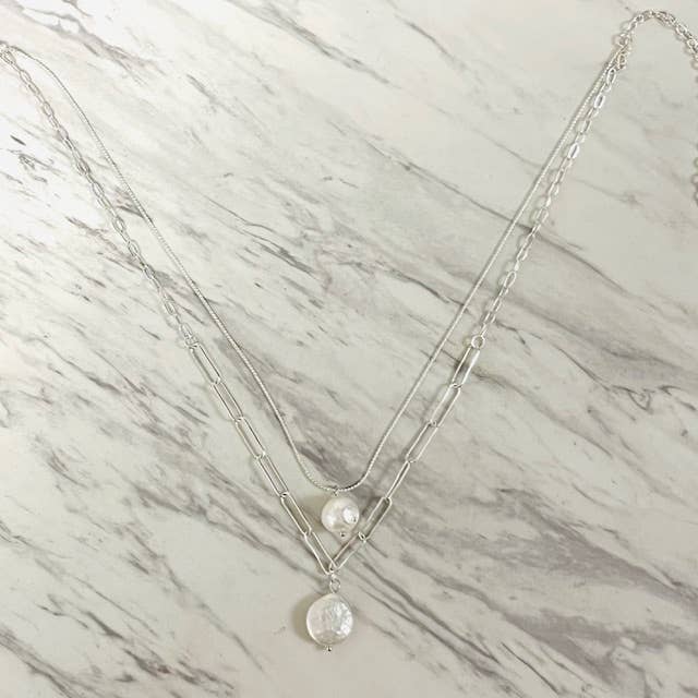 Anita K By Blushing Pink - Wholesale Pendant/Charm Necklace - Delicate Thin Chain Layered Necklace with Pearl Drops12