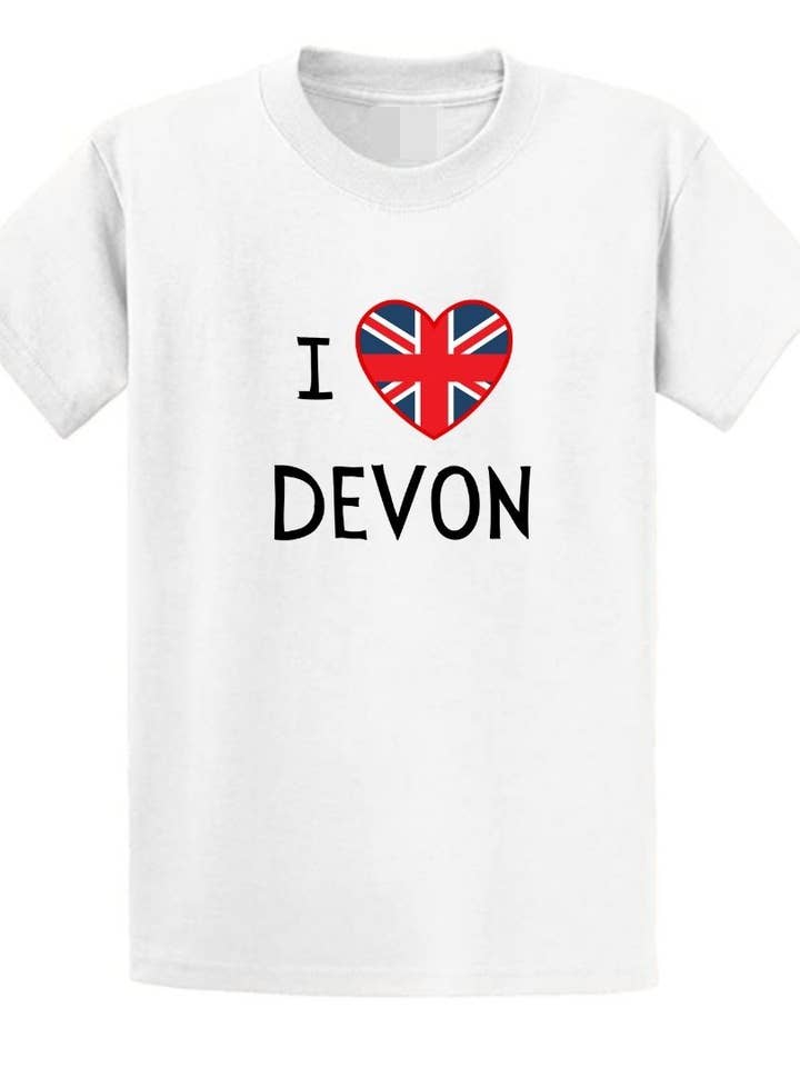 Maglietta unisex per adulti con scritta «I Love Devon» di Second Ave per la vendita all'ingrosso da parte di Second Ave Gift Company