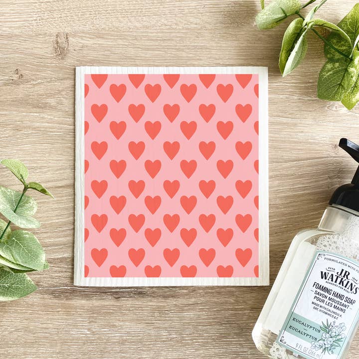 Valentinsdag Hjerte Mønster - Svensk Opvaskeklud for engroshandel hos Lissi Designs