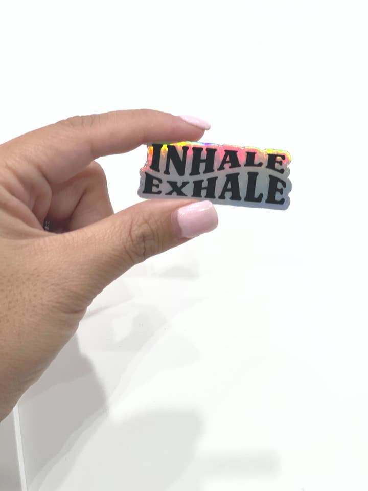Inhale Exhale Holographic Vinyl Sticker Die Cut *LIMITED* for wholesale by Sparkly Paper Co