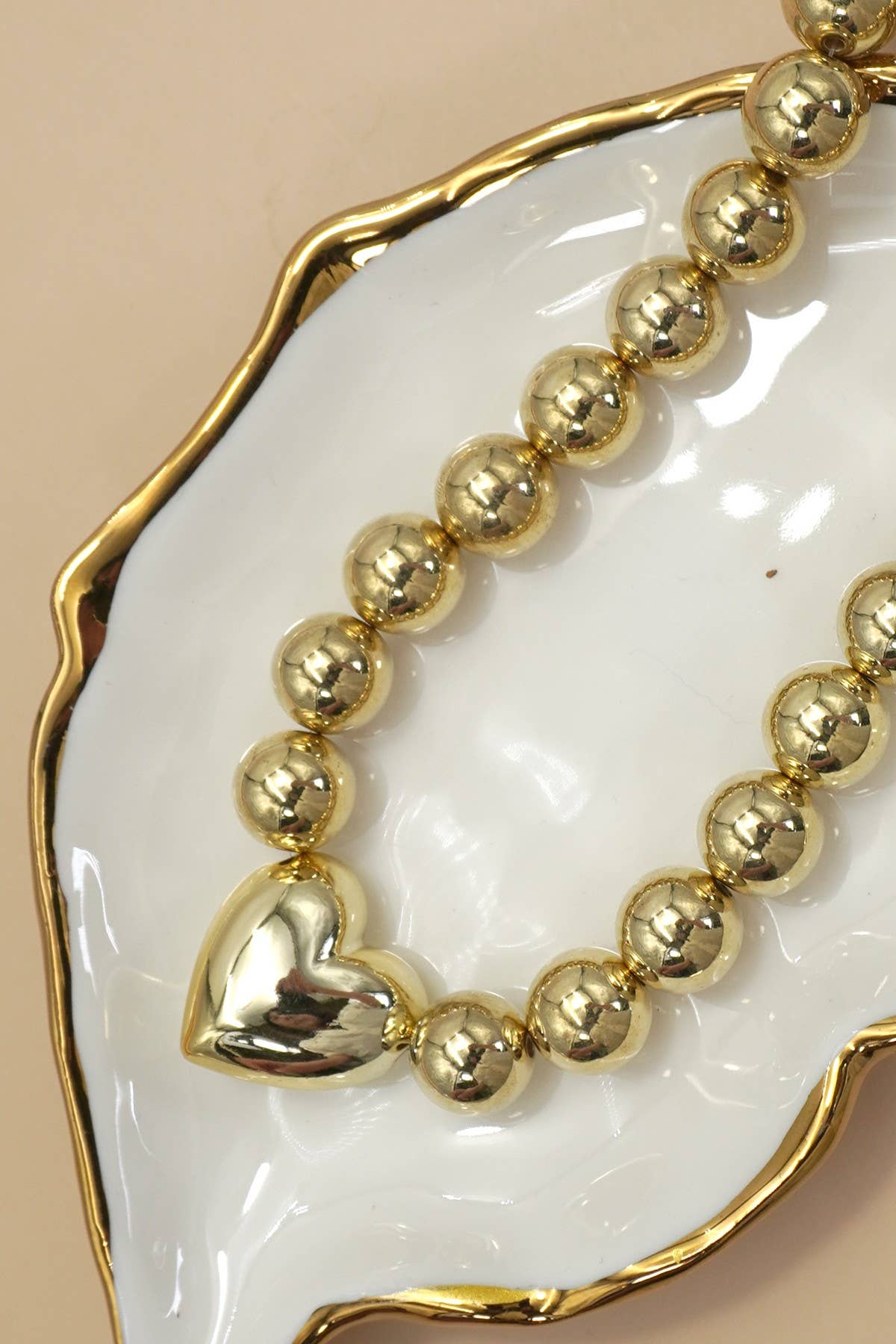 GOLD PUFFY HEART BALL CHAIN NECKLACE | 40NK9484 for wholesale on Faire3