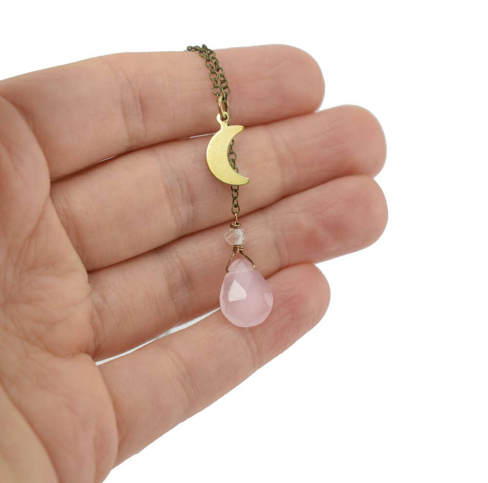 Edgy Petal Jewelry - Wholesale Pendant/Charm Necklace - Rose Quartz Crescent Moon Necklace2