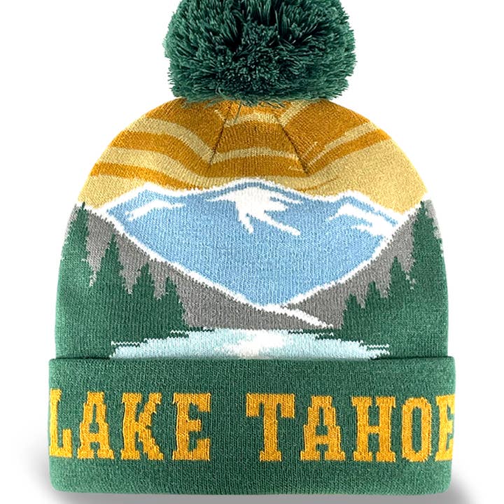 Hyggelig Lake Tahoe Bjerg Scenisk Strikket Hue med Pom Pom Souvenir Gave for engroshandel hos Northern Icons Creations INC