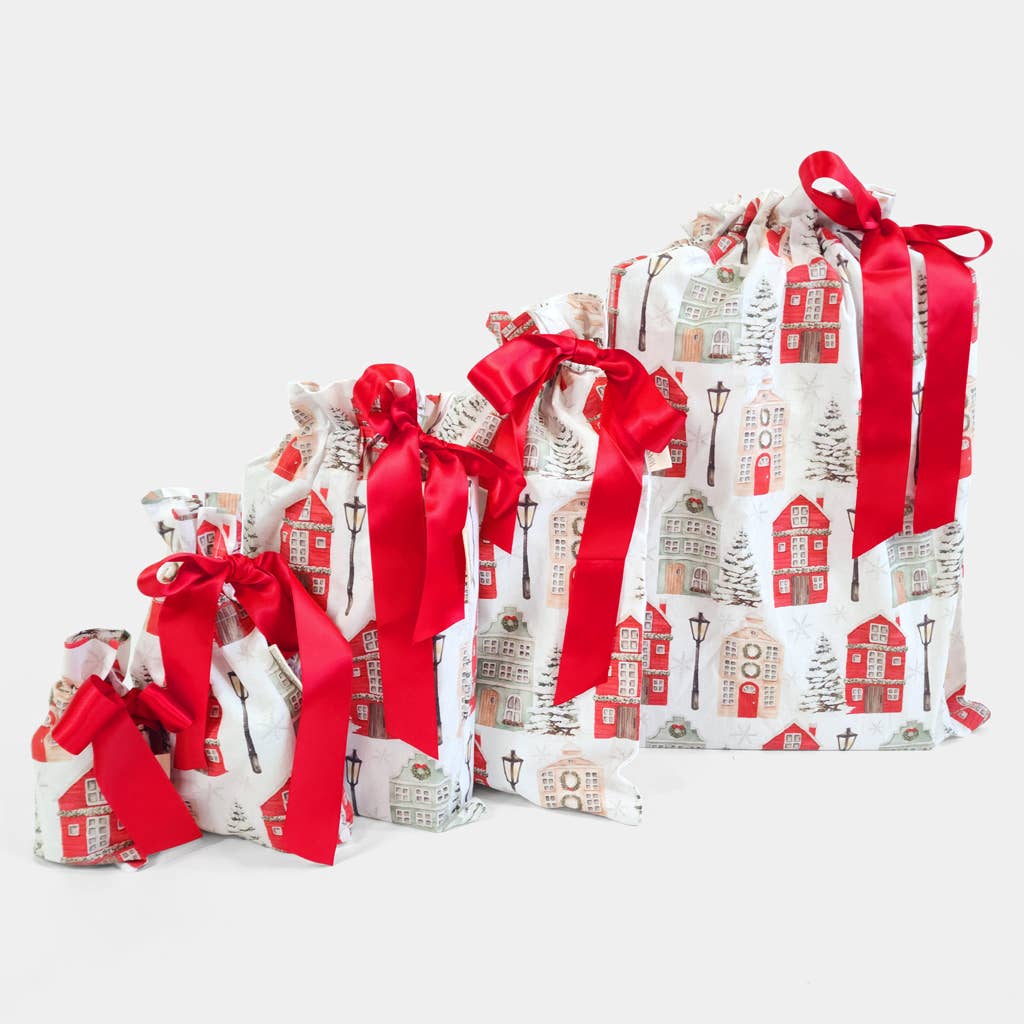 Waste Free Celebrations - Wholesale Gift Bag Set/Pack - Christmas Cottages (Reusable Gift Bag Set)2