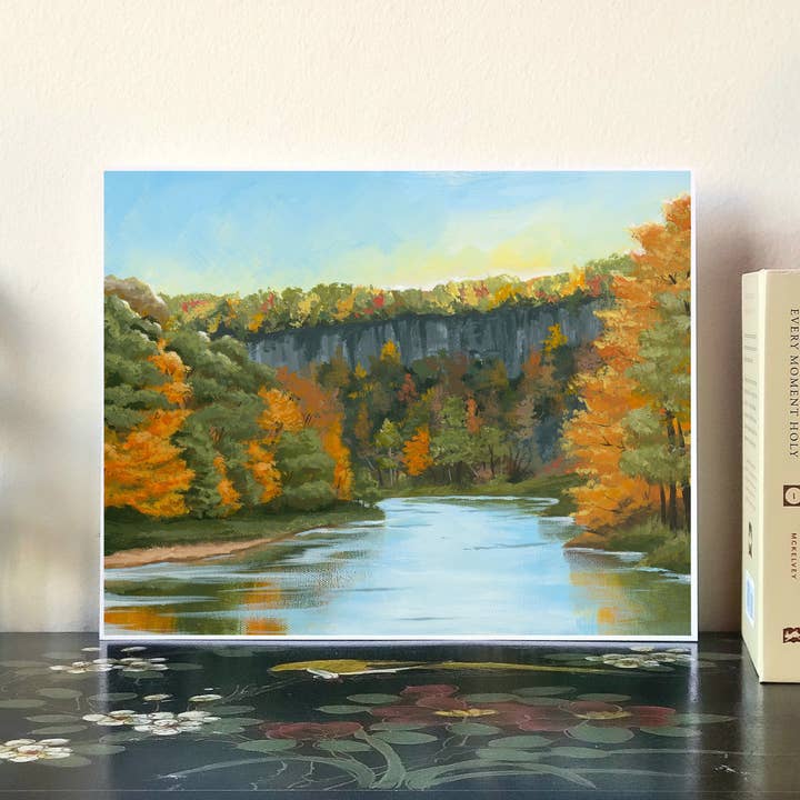 Impression d'art d'une peinture acrylique de rivière en automne pour la vente par Lillykdesigns