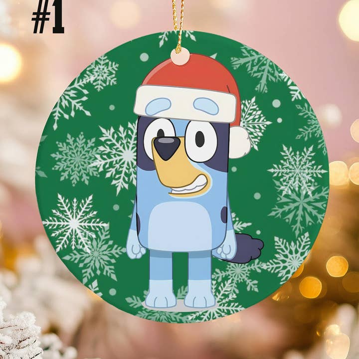 Bluey Christmas Ceramic Ornament, Heeler Family Holiday Gift for wholesale by TMLECOM LTD