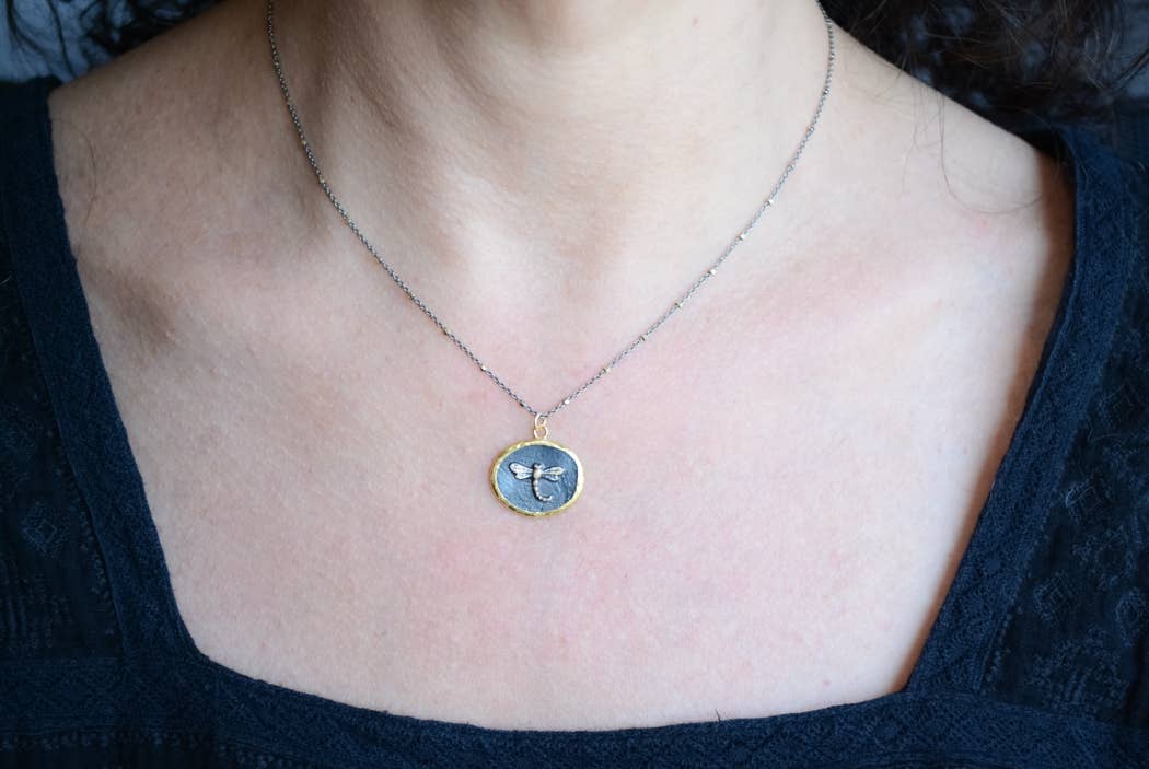 AJS Design Studio - Wholesale Pendant/Charm Necklace - Mix metal dragonfly pendant necklace