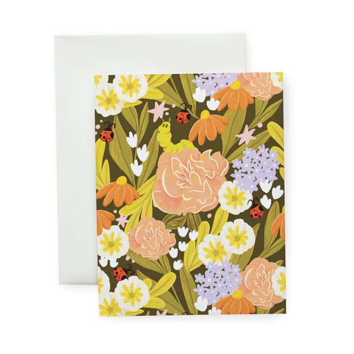 Glorious Gardens Patterned Florals Blank Note Card for wholesale by Wallflower Studio Co.