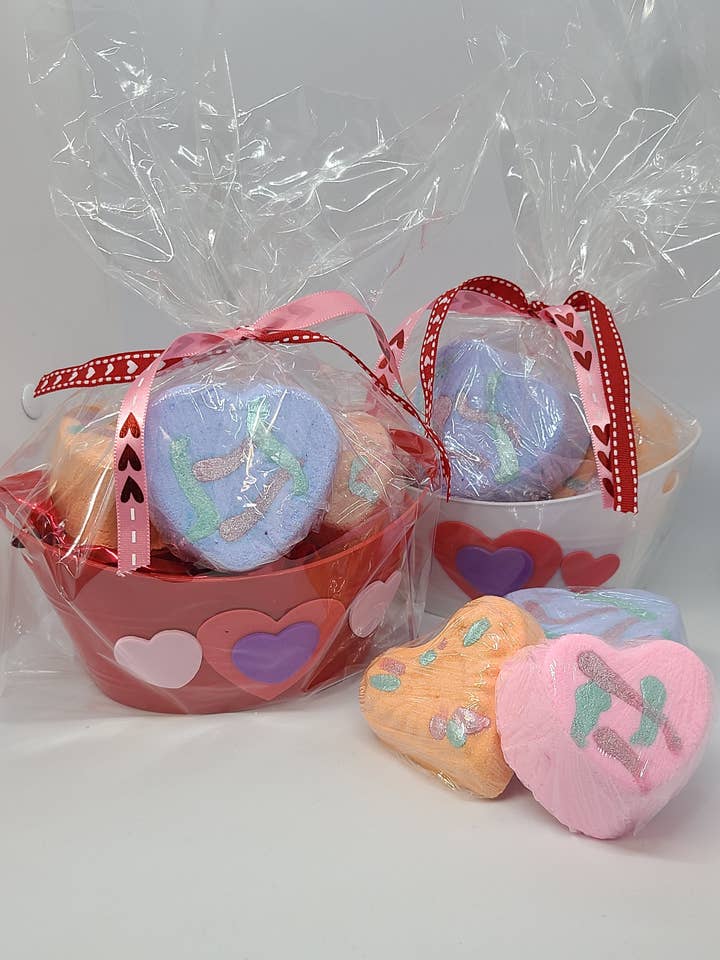 Valentine's Day Heart Bath Bomb Gift Basket by Sassy Bubbles for wholesale by Sassy Bubbles