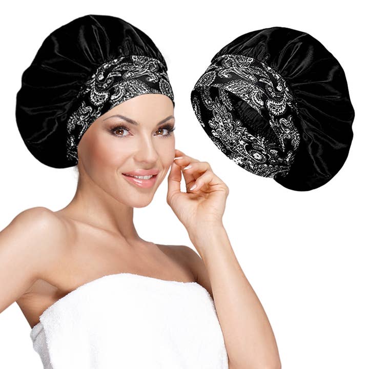 The American Gift Company (TAGCO) - Wholesale Sleep cap / bonnet – women's - Wide Band Satin Bonnet Cap - Black1