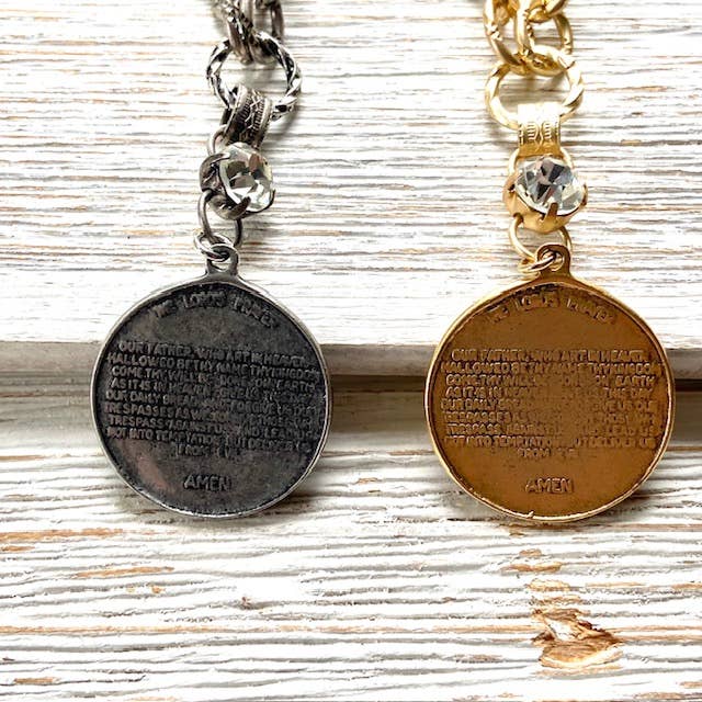 VB&CO Designs Handmade Jewelry - Wholesale Pendant/Charm Necklace - Coin medallion matte gold necklace Lord’s Prayer religious2