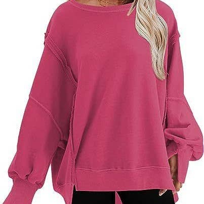 Sheer Trend - Wholesale Sweatshirt – Women's - Solid Color Round Neck Long Sleeve Loose Sweatshirt