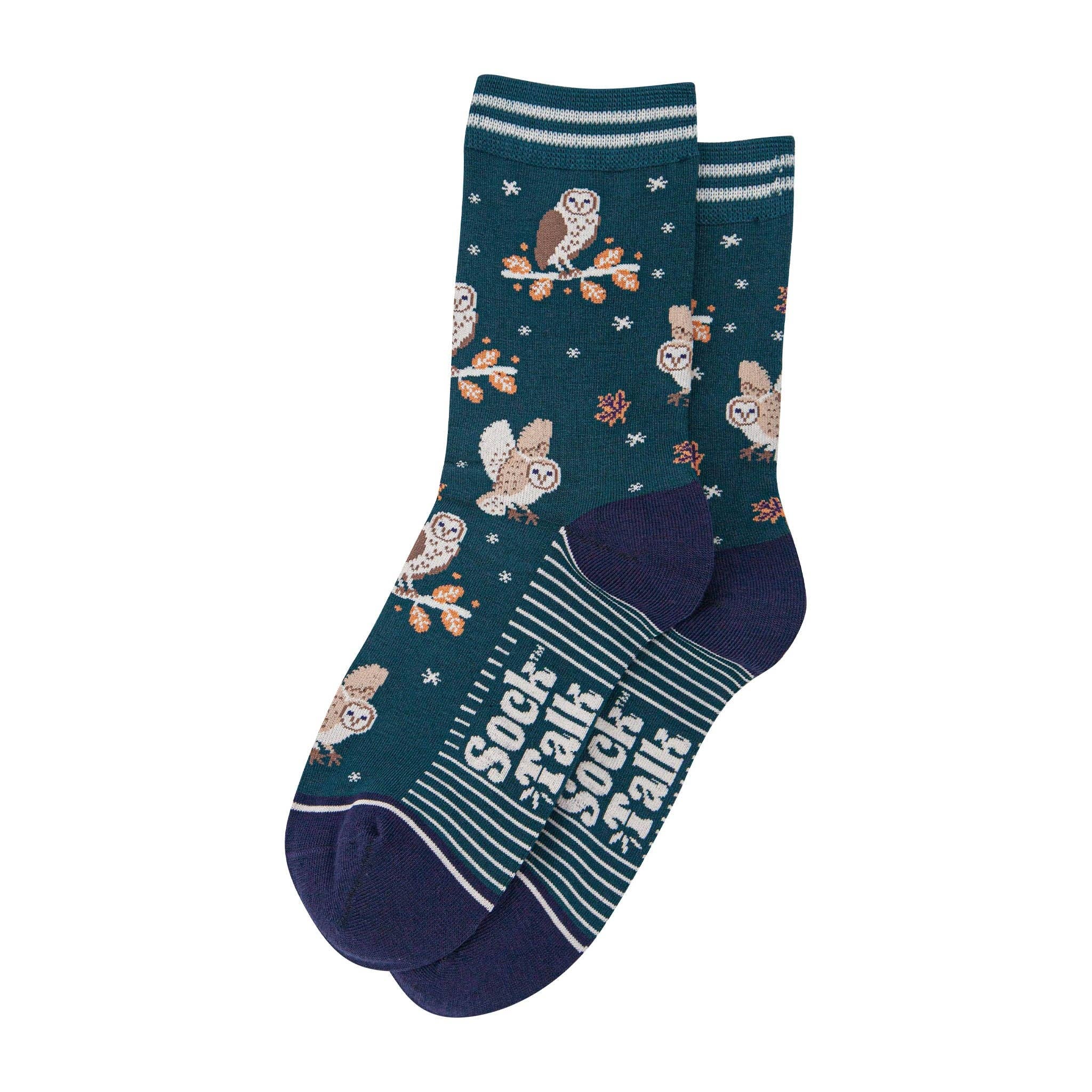 Sock Talk – wholesale Socks – Women's – Women's Bamboo Socks - Forest Green/Navy Blue, Barn Owls1