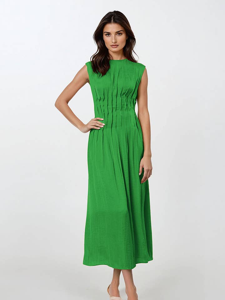 Silky Pleated Waistline Midi Dress for wholesale by Naked Zebra