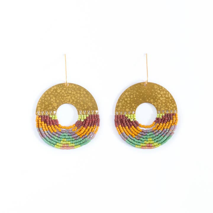 Mayana Designs Co - Wholesale Dangle Earrings - Beaded Handwoven Organic Circular Fringe Earrings (Earth)