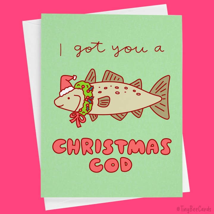 Kerstkabeljauwkaart „I got you a Christmas Cod” voor wholesale door Tiny Bee Cards