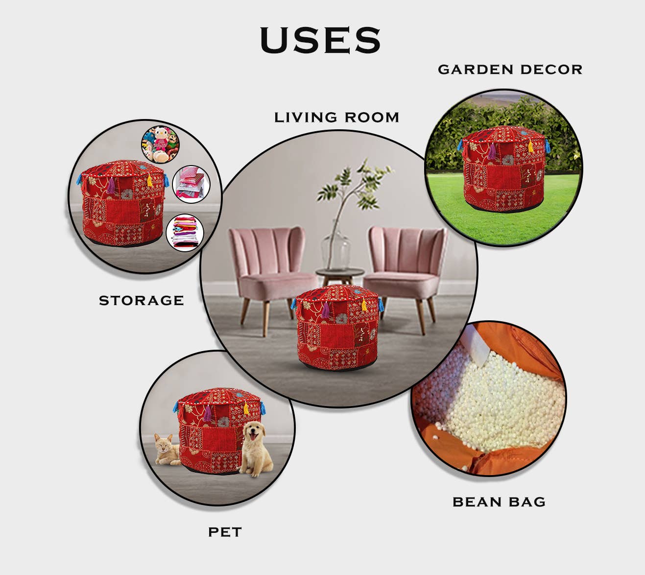 Aakriti Inc. - Wholesale Pouf - Aakriti Gallery Indian Pouf Footstool Ethnic Pouf Cover41