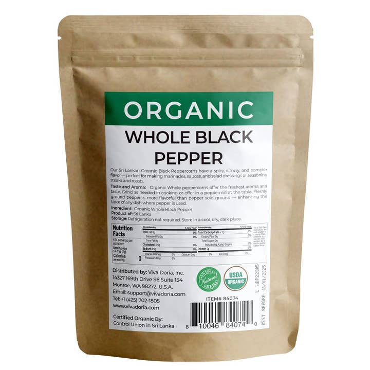 VIVA DORIA INC. - Wholesale Pepper/Peppercorns - Organic Black Peppercorns, 16 oz For Grinder Refills1