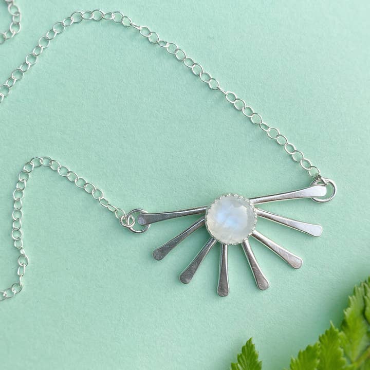 Fan Necklace - Rainbow Moonstone for wholesale by Blue and Blue