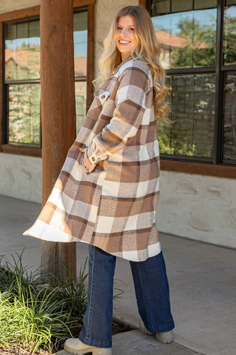 DESHENG ENTERPRISE – Großhandel Mantel - Damen – KARIERTER FLANELLMANTEL, JACKE, BRAUN1