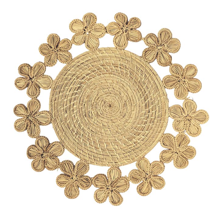 Plumeria Handwoven Iraca Placemat for wholesale by Macondo Forever