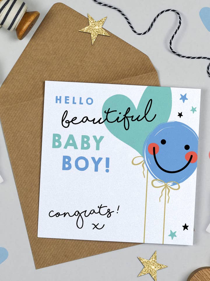 Smiley Balloon Baby Boy for wholesale by Michelle Fiedler Design
