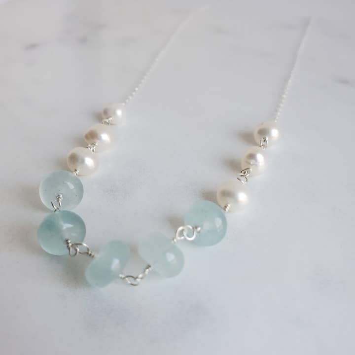 Colar Cloudland Pérola & Azul Aqua por atacado de Agape Gems