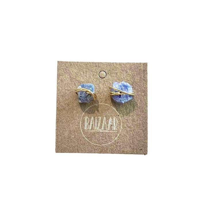 Baizaar - Wholesale Stud/Post Earrings - Wrapped Raw Stone Stud Earrings