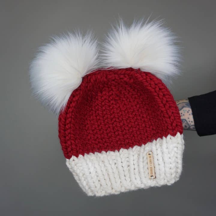 The Santa Double Pom Beanie- Christmas 2025, Winter, Elf hat for wholesale by Charlie & Luna Co.