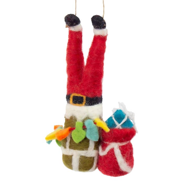 Global Crafts - Wholesale Ornament - Up on the Rooftop Santa Handmade Felt Ornament