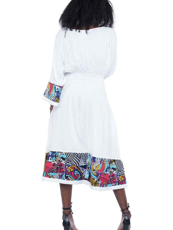 Satsuma Wholesale - Wholesale Dress - Women's - African Ankara ethnic women summer Trim Midi bright Dress