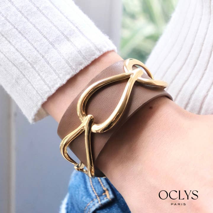 Oclys - Vente Bracelet manchette - Bracelet manchette PU et acier inoxydable Lorie
