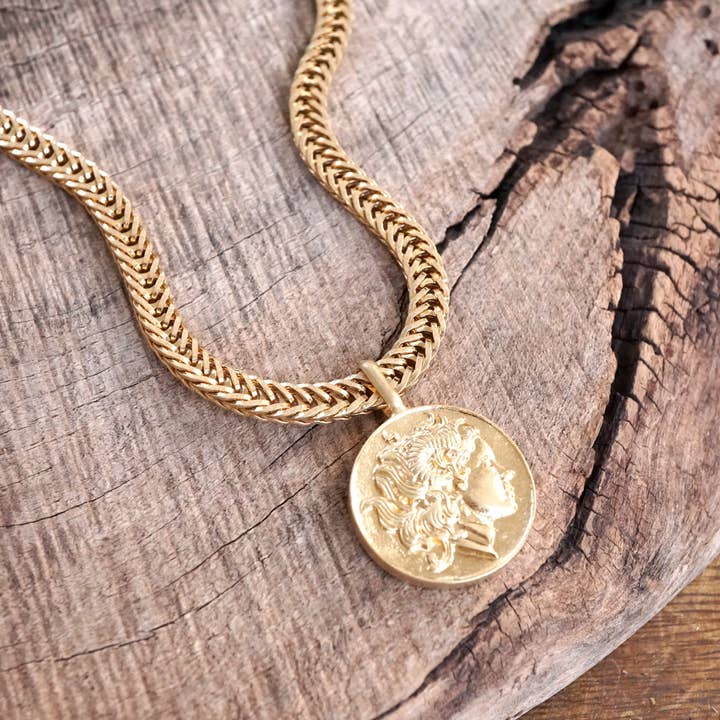 PennyLine inc - Vente Colliers à pendentif - Collier à chaîne Coin Statement doré usé6