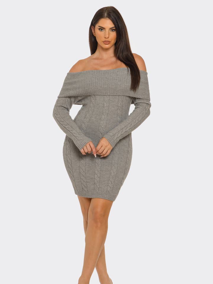 Off Shoulder Styling Fold Over Trim Sweater Dress for wholesale by Julia by LoveJ