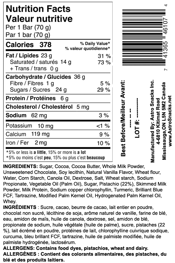 Astro Snacks – Engroshandel Chokoladebar – Chokoladebar med pistaciefyld (Dubai Chokoladebar)3