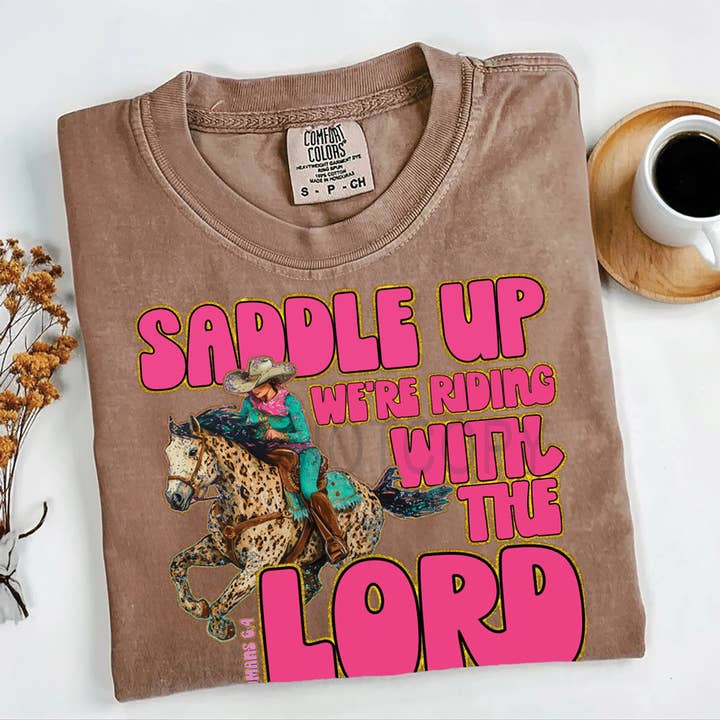 Saddle Up We're Riding With The Lord DTF Heat Transfer for wholesale by Trendy Transfers
