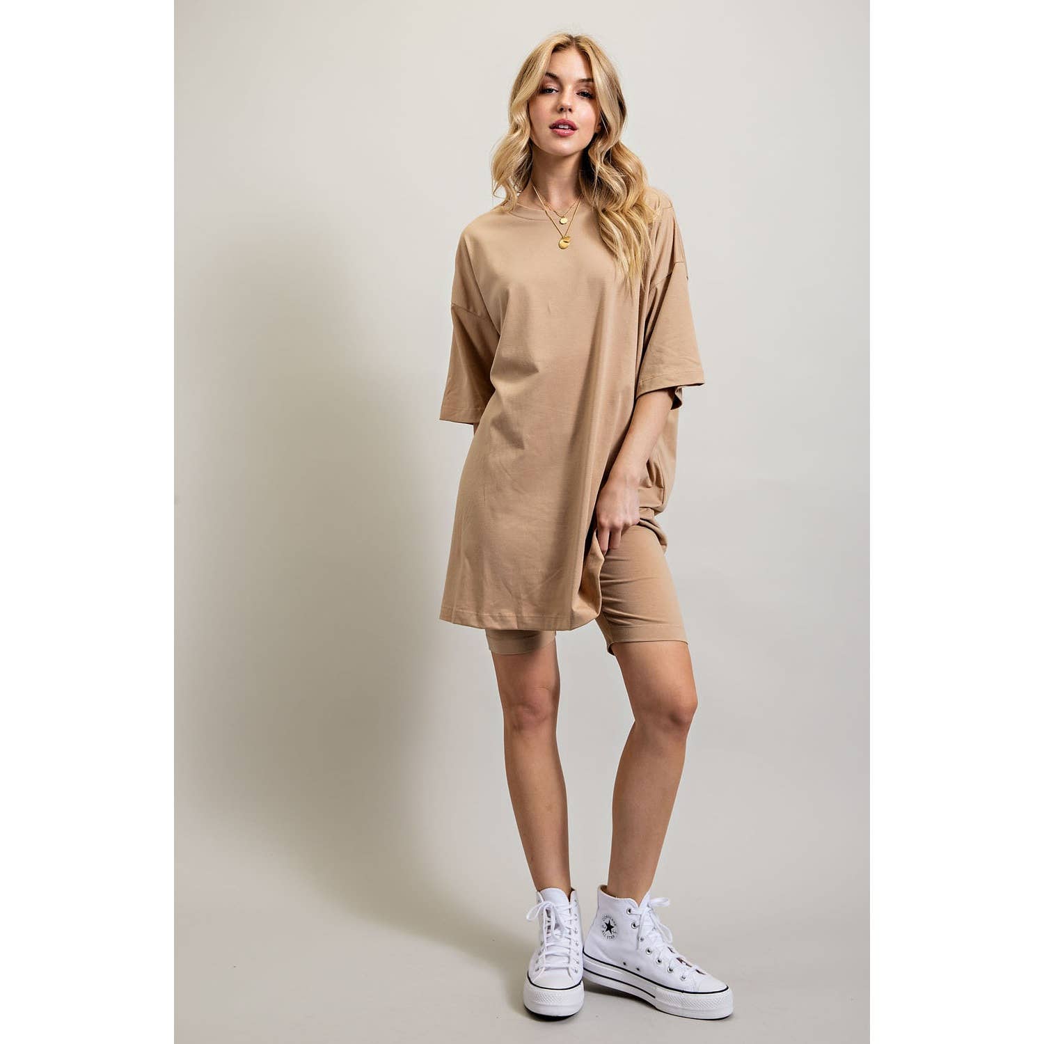 Sweet Generis - Wholesale Lounge Set - Women's - KNIT OVERSIZE TEE SHIRT AN SHORTS CASUAL BIKER SET16