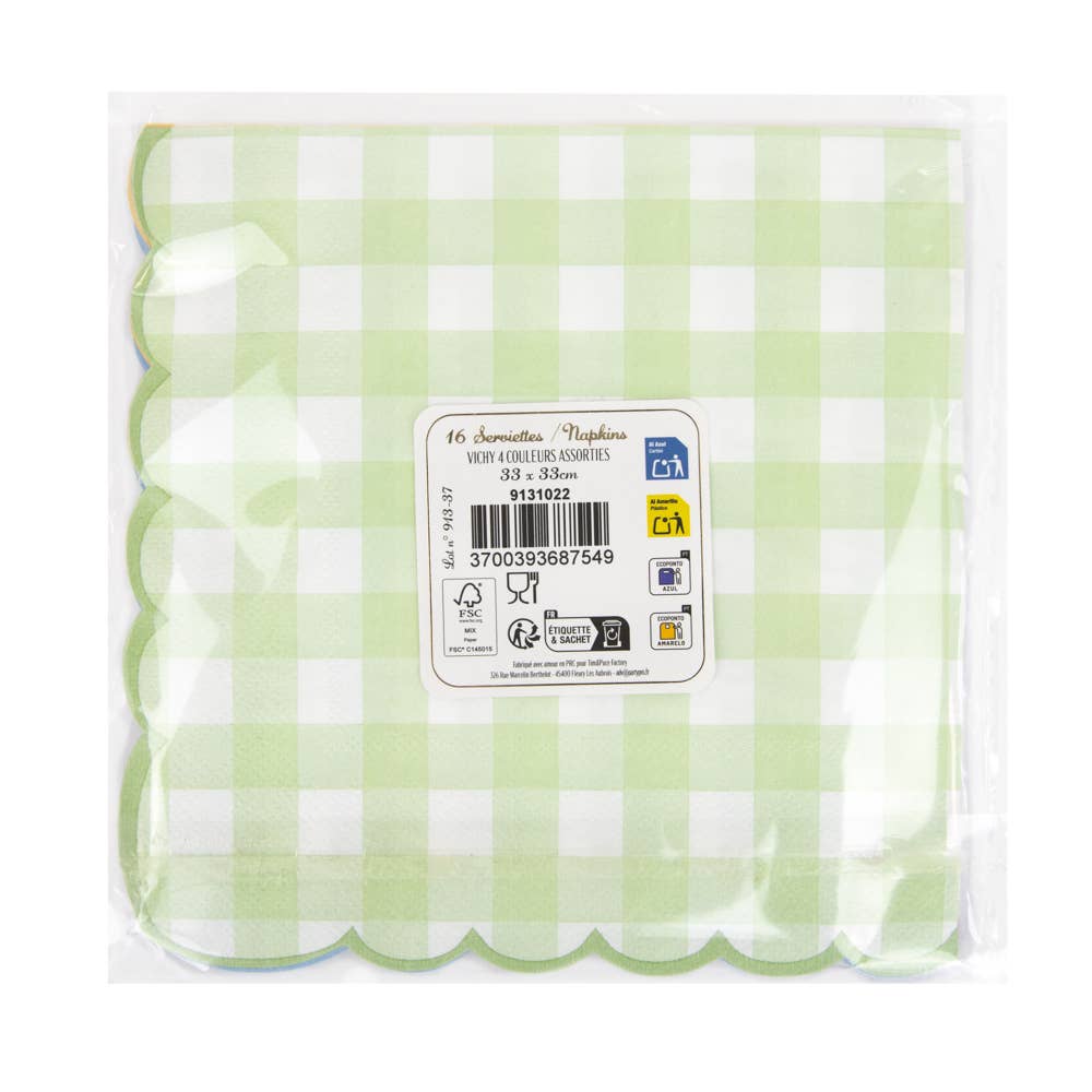 Tim&Puce Factory - Wholesale Disposable Napkin - SCALLOPED NAPKINS 33X33CM GINGHAM 4 ASSORTED COLORS 163