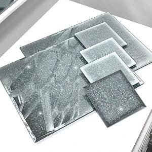 Silver 4x Coaster 10Cm Glass Mirrored Square for wholesale on Faire0