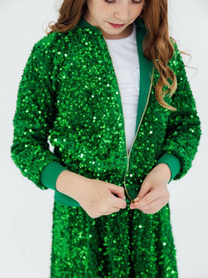 Mila & Rose - Wholesale Jacket - Kids - Kelly Green Velvet Sequin Jacket2