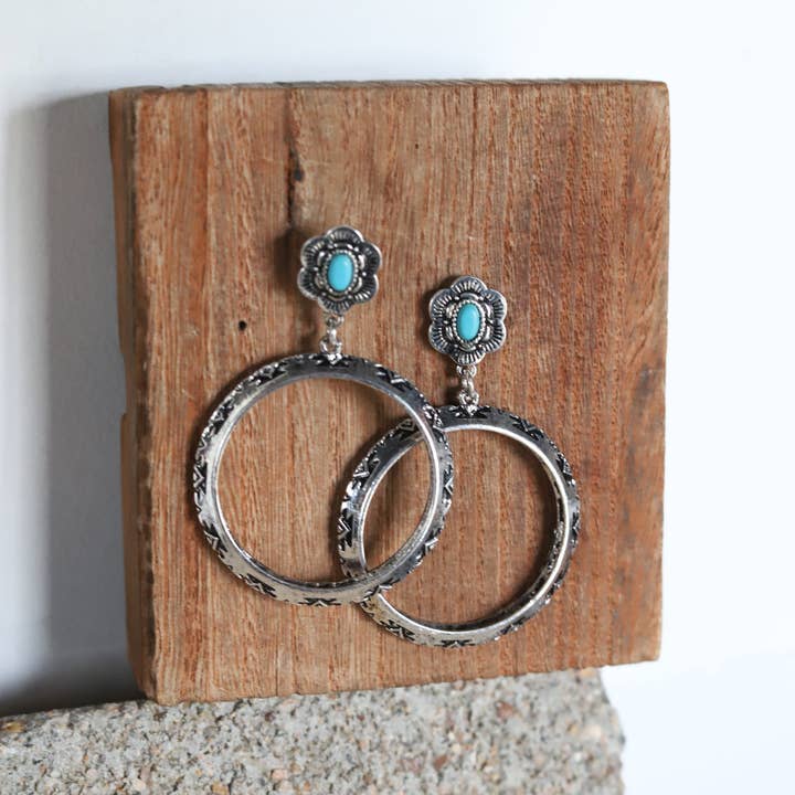 Turquoise Haven - Wholesale Dangle Earrings - 0666 H101 TURQUOISE WESTERN TEXTURE POST EARRING1