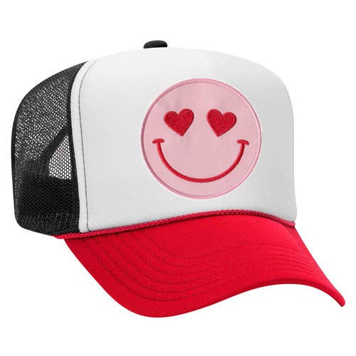 Chapeau Confettees Happy Heart Trucker, rouge, blanc et noir pour la vente par Confettees