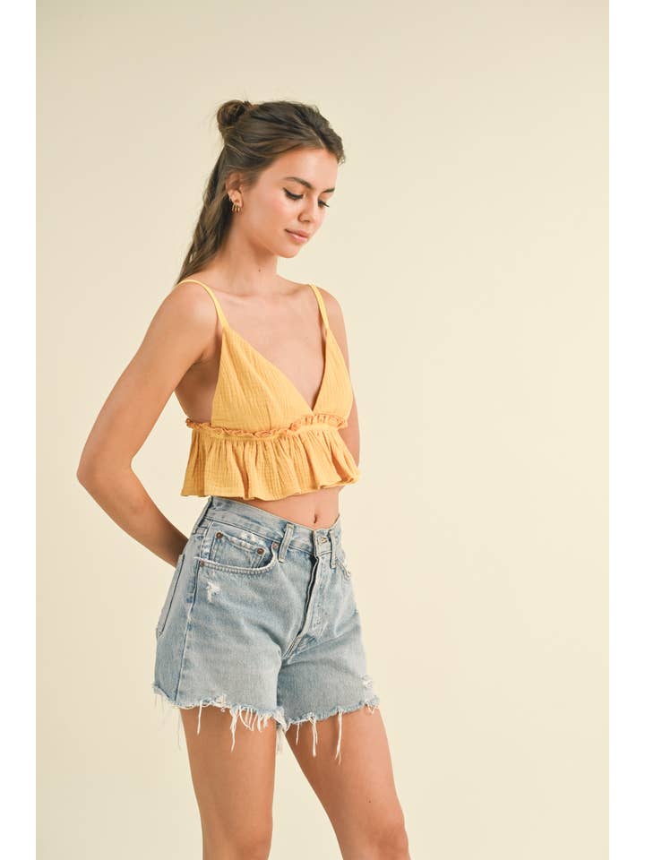 Klesis - Wholesale Blouse - Women's - IT3572 SPAGHETTI STRAP RUFFLED CROP TOP