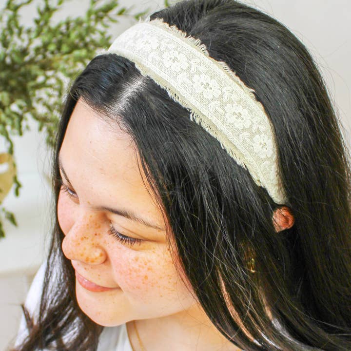 Ash & Rose - Wholesale Fashion Headband - Women's - Clara Lace and Linen Headband1